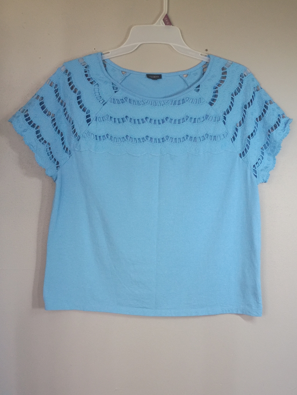 Talbots Women's Blue Short Sleeve Lace Yoke Top Size Xl